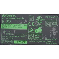 ADAPTADOR AC SONY / NUMERO DE PARTE PEGA-AC10 / INPUT: 100 - 240 VAC 50/60HZ 0.26A / OUTPUT: 5.2 VDC - 200mA / X271527	